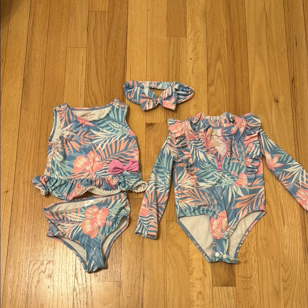 Tommy Bahama Tropical Floral two Swim Set with Ruffles with matching head band